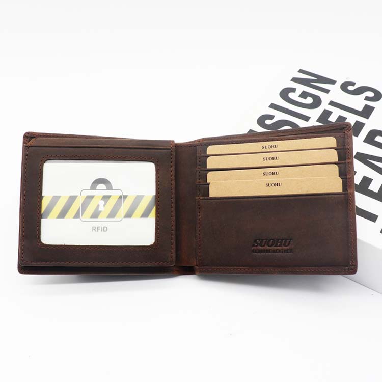 High Quality RFID Blocking Custom LOGO Manufacturer Genuine Leather Wallet Bifold Slim Mens Luxury Leather Small Wallet For Men