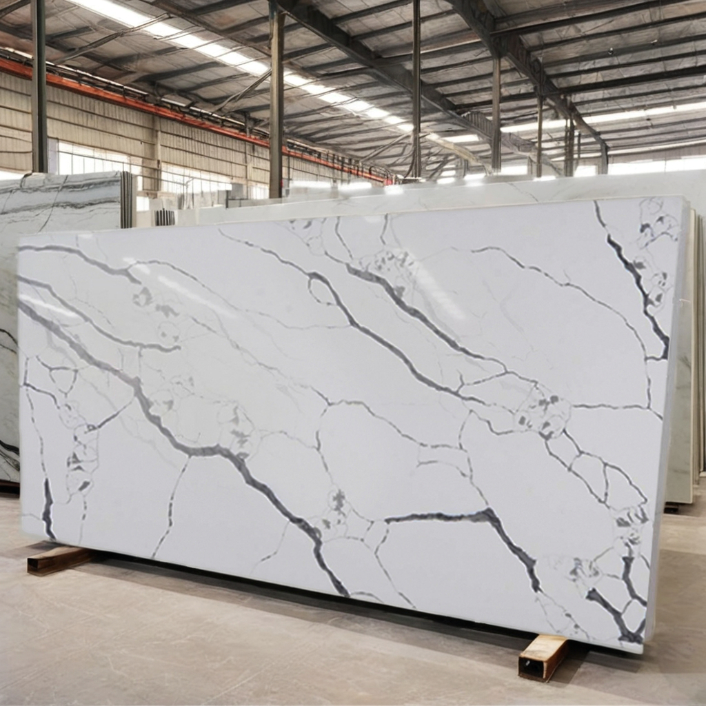 Slabs Artificial Marble Stone Calacatta Quartz Stone Kitchen Custom CE Modern Kitchen Decor White Gold Kitchen Countertops India