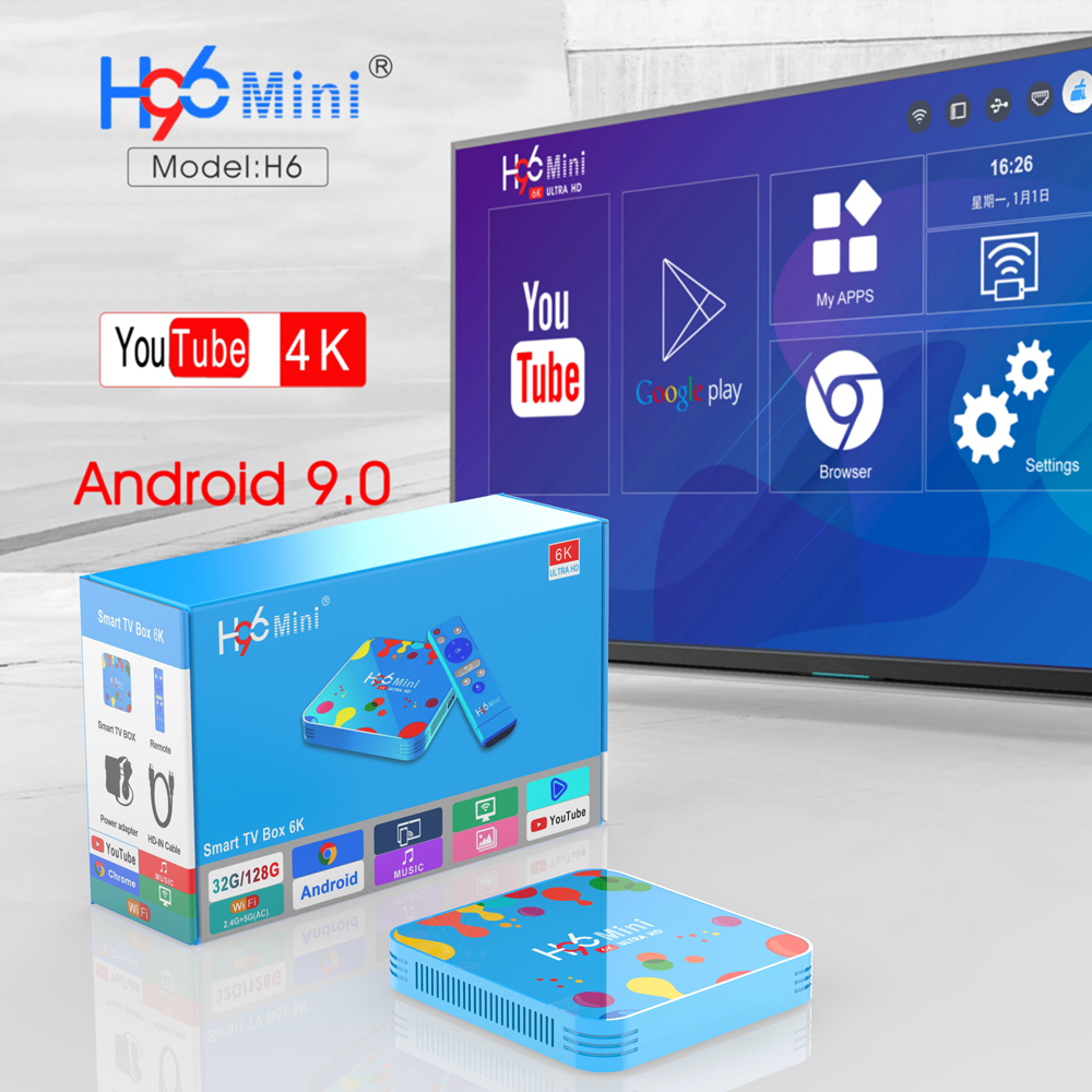 Тв-приставка H96 Mini на Android 9,0, 4 + 128 гб, H.265, 6K * 4K