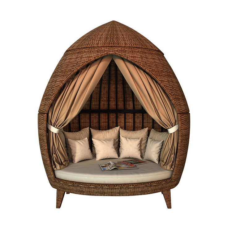 Outdoor furniture hotel garden patio all weather wicker pe rattan round sofa day bed lounge bed sun lounge