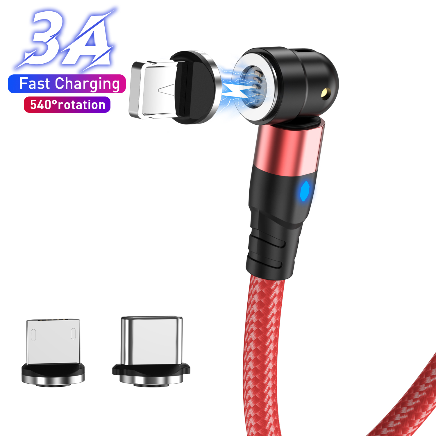 Магнитный кабель USLION Micro USB Type C для iPhone12, светящийся кабель 2 м 3 А, провод для быстрой зарядки, магнитное зарядное устройство, кабель для телефона