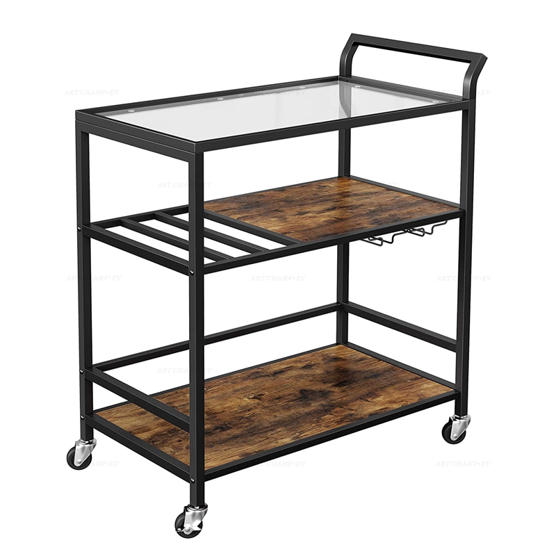 Hotel Serving Trolley Wine Rack Bar Cart Modern Wooden Shelf Bar Cart Trolley