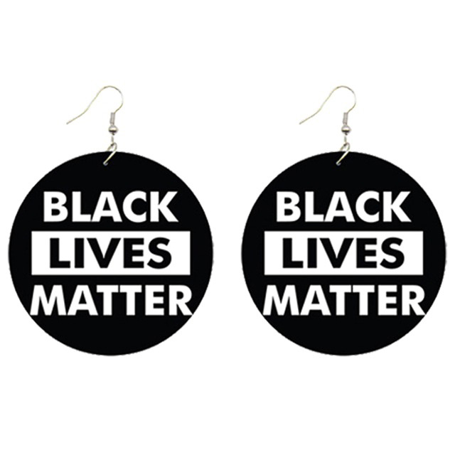 Melanin Poppin Afro Power Fist Pattern black lives matter print jewelry africa wooden earrings