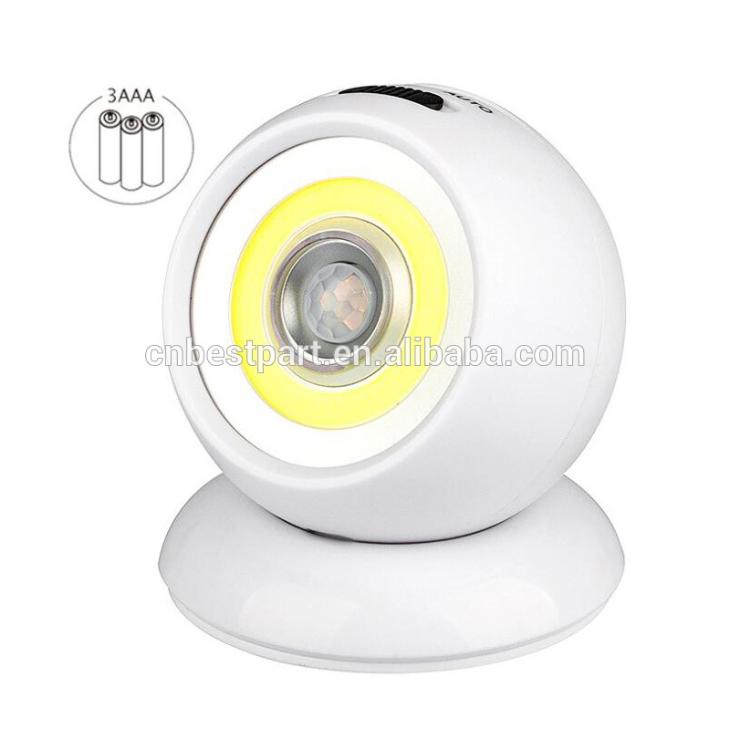 BD 3W COB 130LM PIR Sensor Light Indoor Lights 3 Work Modes Rotated Smart Cabinet Lamp for Day and Night