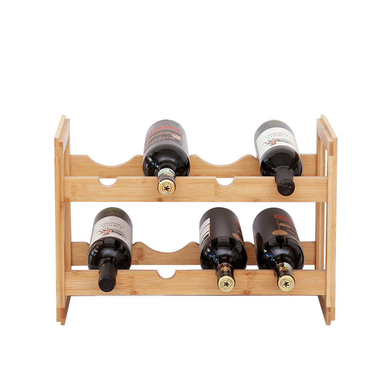 Natural Assembled 2 Tier Bamboo Wood Bottle Wine Rack Home Wine Display Shelf Holder
