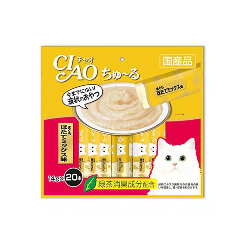 Hot sale pet treats for cat ciao make up water 14g*20bars