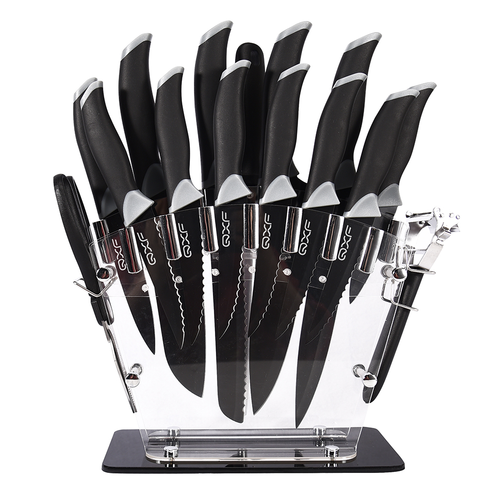 New Family Used Stainless steel Non-stick Coated 16-pieces Kitchen Knife Set with Block