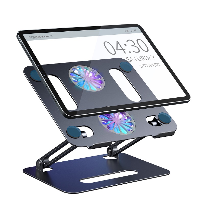 Ergonomic Aluminum Desk Notebook Holder Laptop Stand With Two Powerful Silent Fans With RGB Lights 14-17.3"Laptops