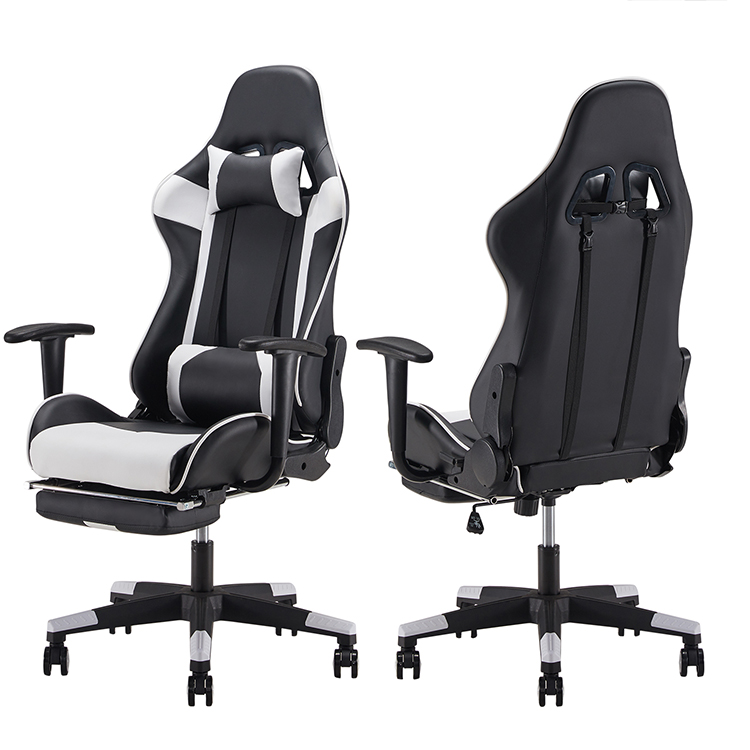 ONLEAP CSF01WT Rocking Ergonomic Adjustable Black and Grey Gaming Chair Race
