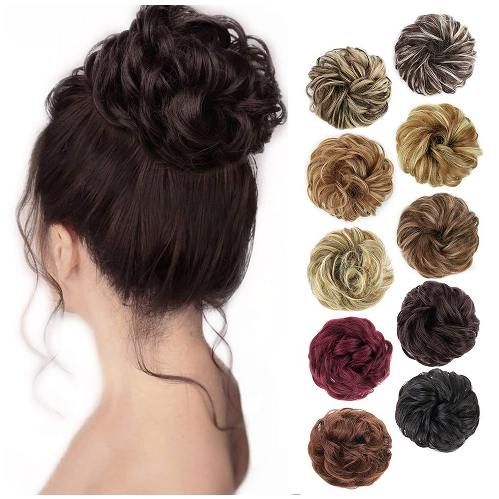 Women Fluffy Messy Curly Wig Elastic Rubber Band Bun Hairpieces Synthetic Hair Chignon