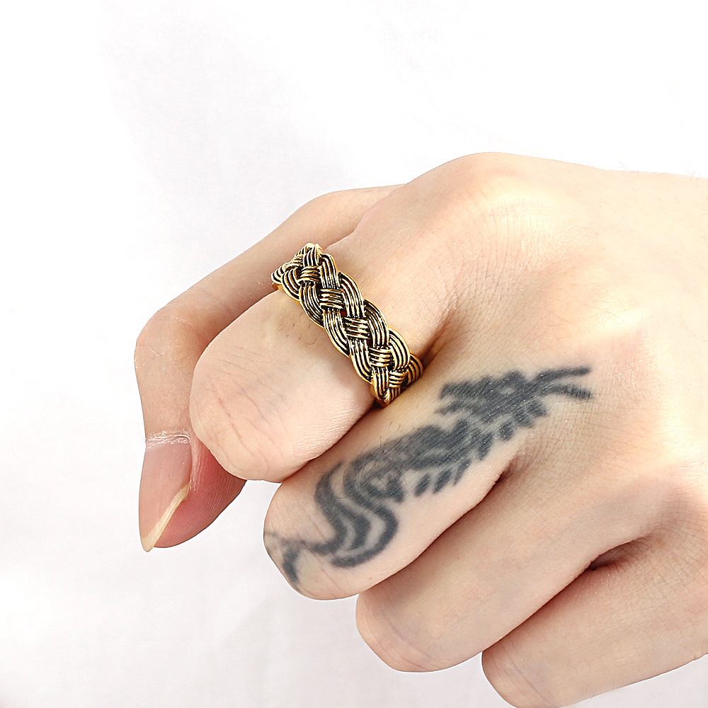 New Fashion Hip-hop Punk Alloy Ancient Gold Ring for Men Women Trend Rock Design Twist Rings Jewelry JZ387