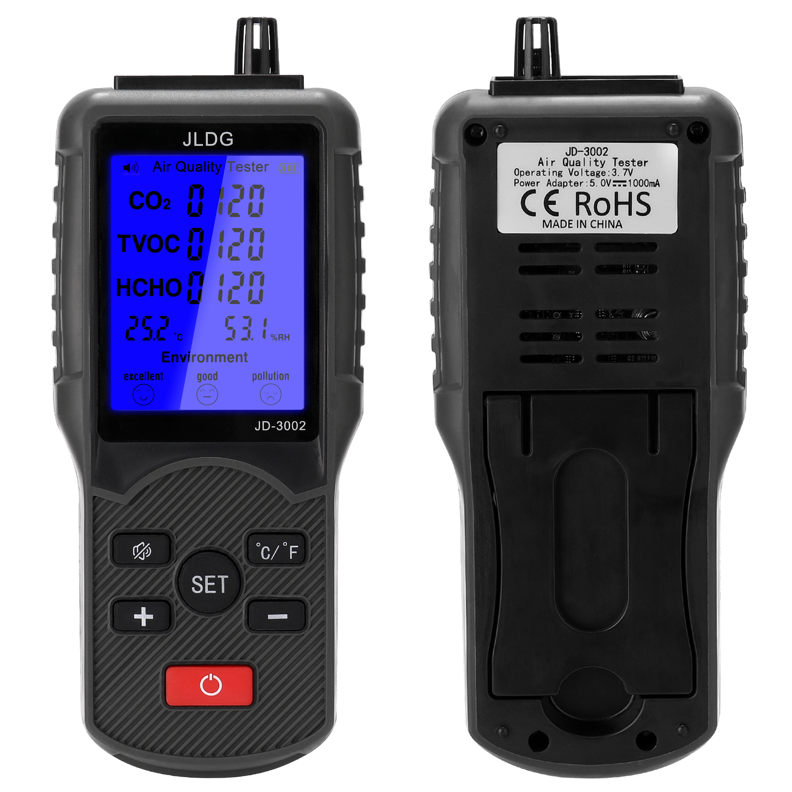 JD-3002 тестер качества воздуха Многофункциональный CO2 тлос Измеритель температуры и влажности измерительный прибор CO2 детектор