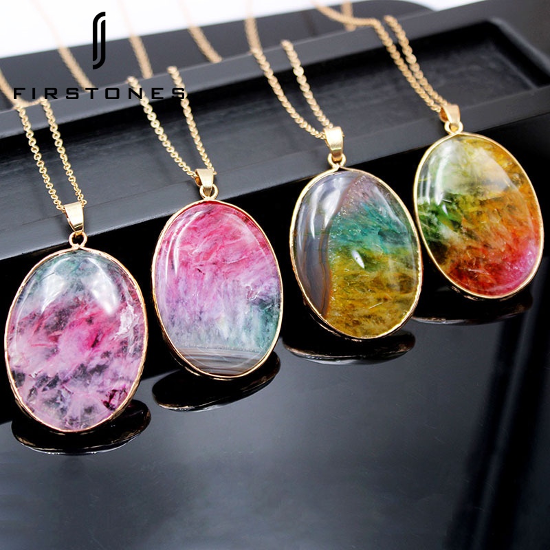 Fashion Color Natural Stone Agate Crystal Pendant Agate Edging Necklace Diy