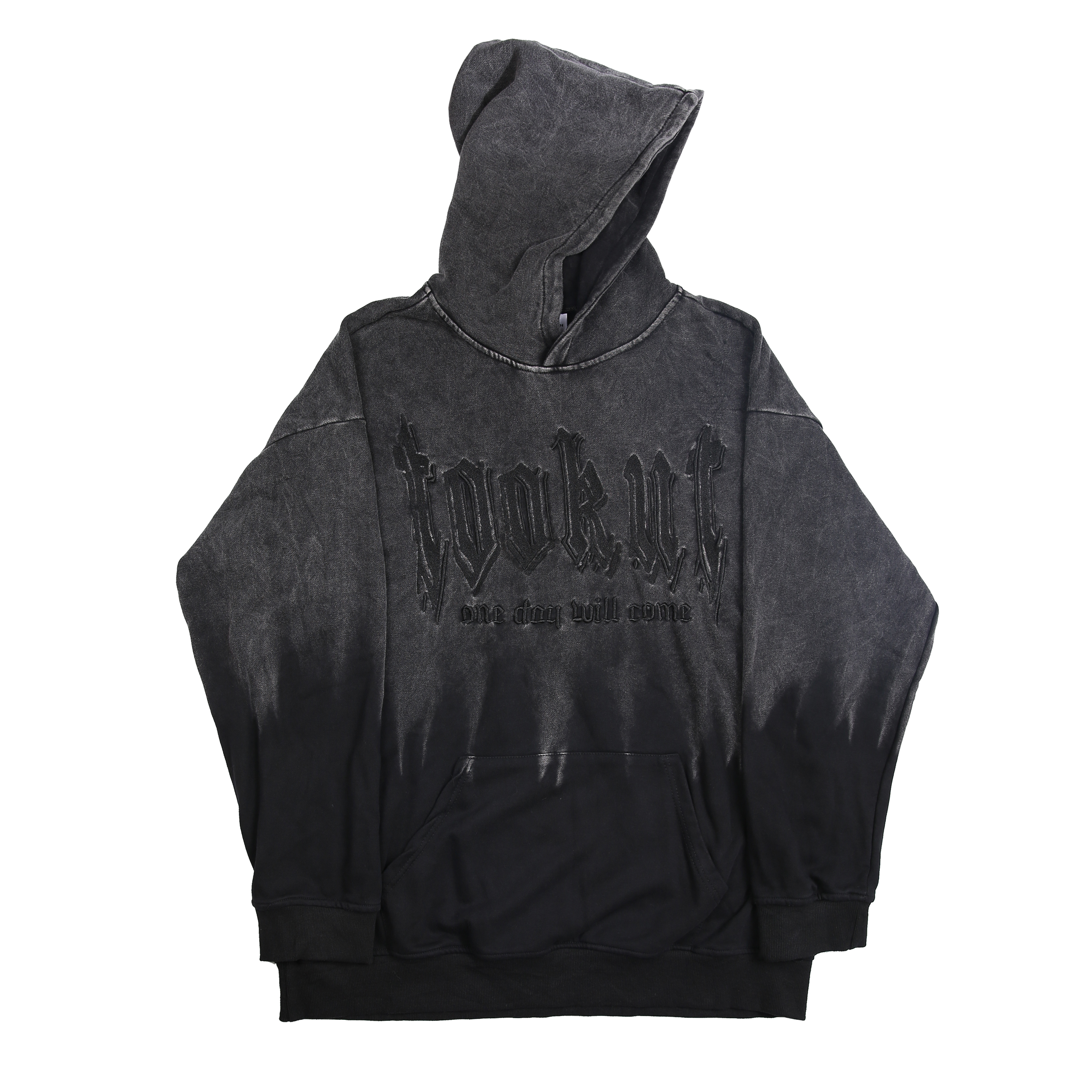 Washed Darkness Unisex High Street Tie-Dye Embroidery Gradient Color Hoodie Oversize Long Sleeve Hoodie
