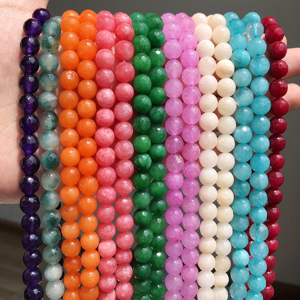Wholesale Faceted Chalcedony Jades Stone Beads 4/6/8/10/12MM in Red/Pink/Green/Blue/Purple/White for Jewelry Making
