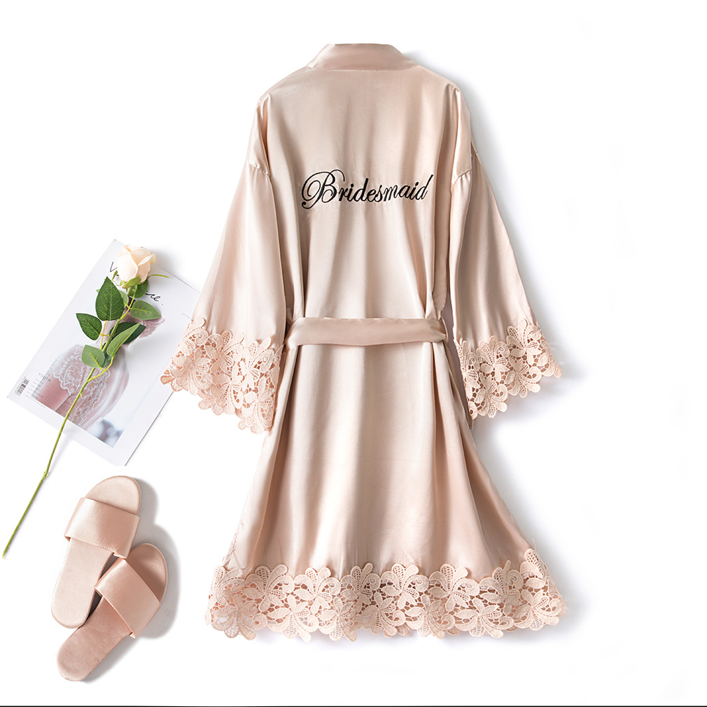 Уникальный дизайн, кружевное платье; Robe пижамы Вышивка халат кимоно женское шелковое повседневное домашнее Белье для сна платье Robe платье подружки невесты