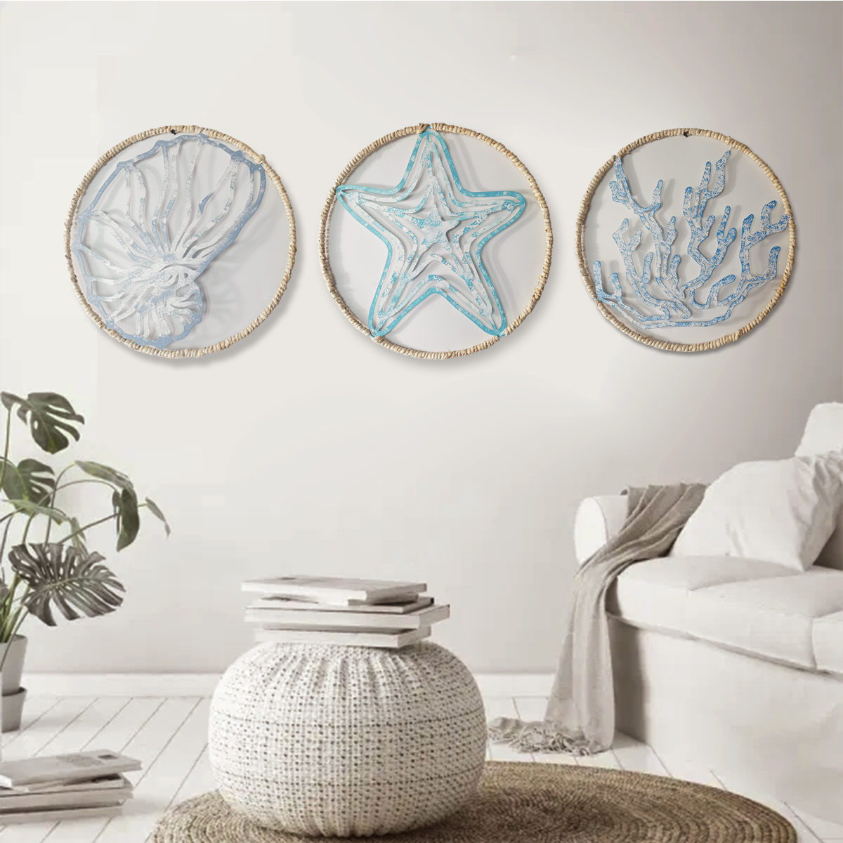 AHOME beach decor Ocean series 2 conch starfish sea grass New galvanized ocean painting wall art