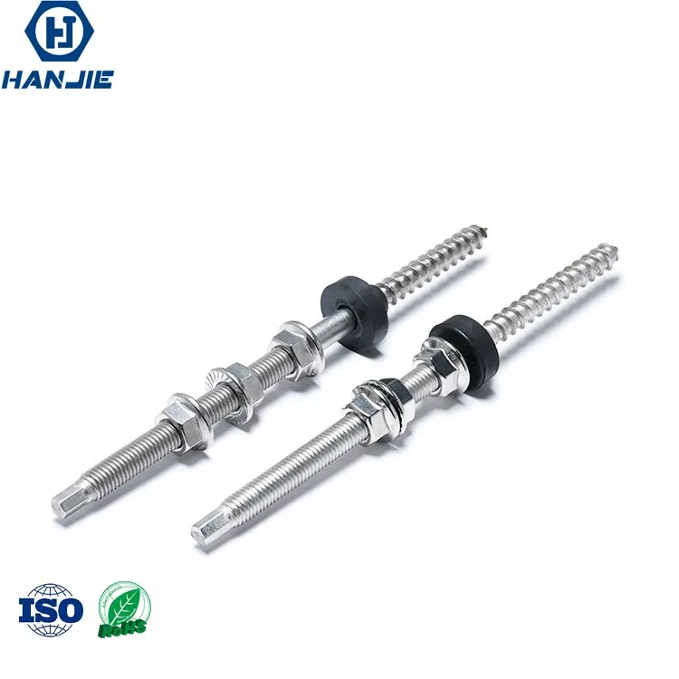 M8 M10 M12 Solar Mounting System Double Head Solar Hanger Bolt Stainless Steel Bolts With Flange nuts