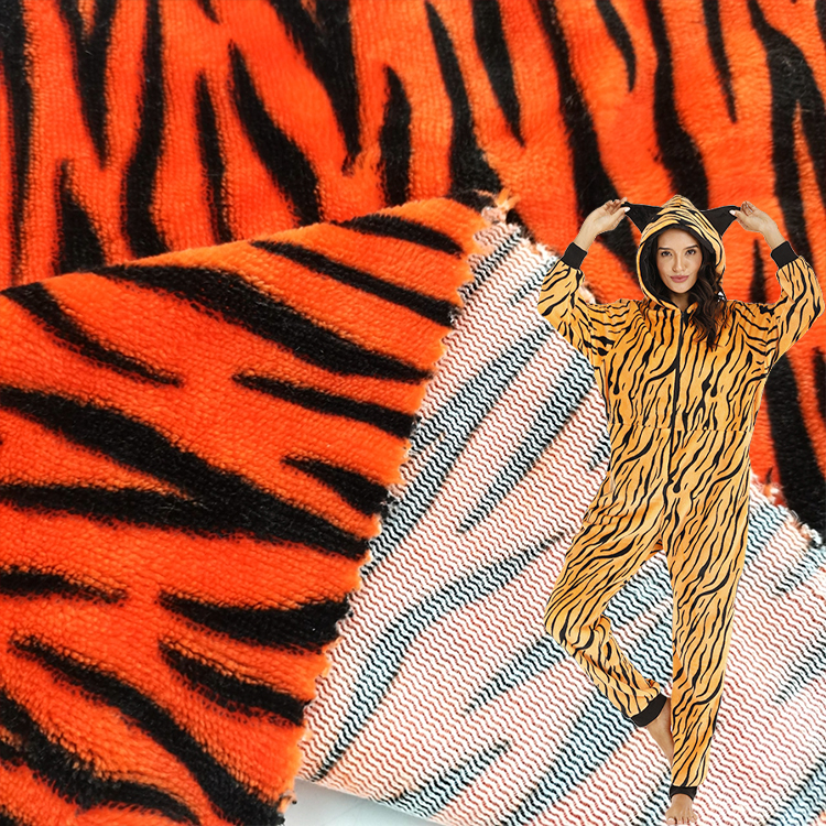 Super Soft Blanket Fabric 100% Polyester Single Side Fleece Tiger Design Printed Flannel Fleece Fabric