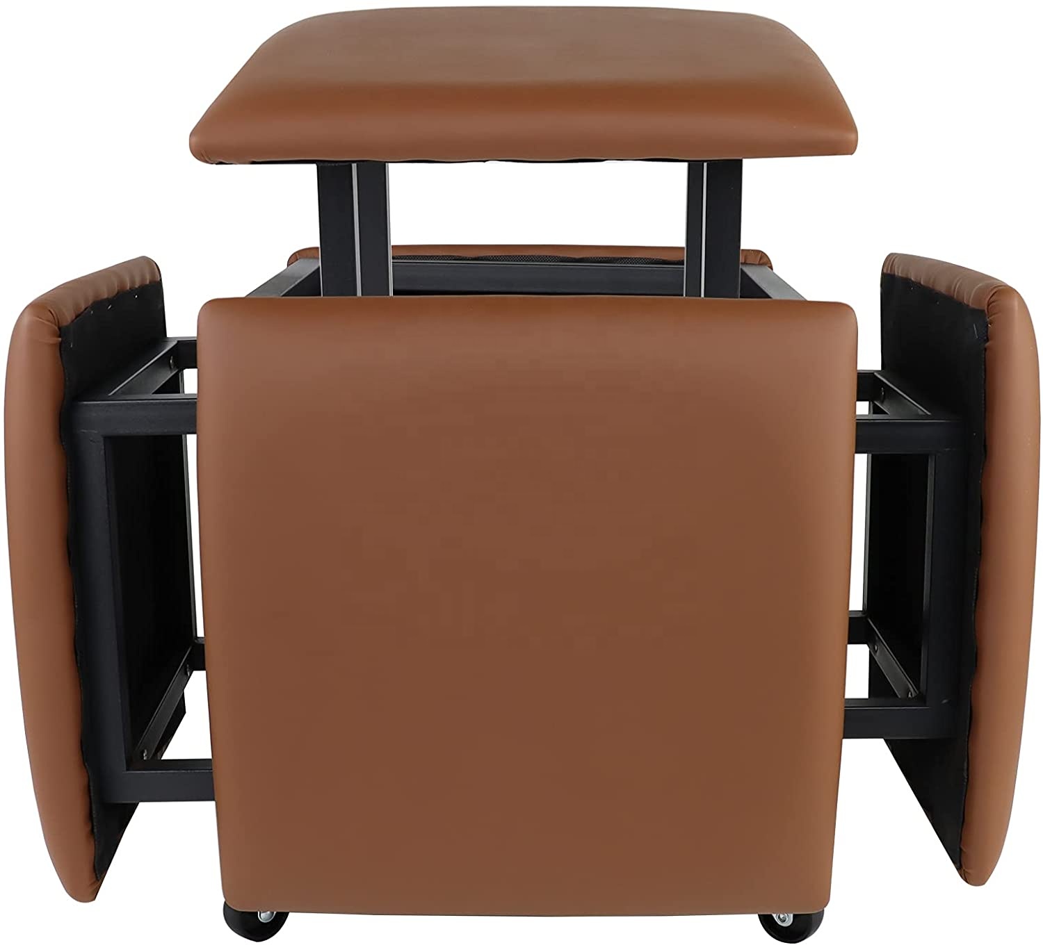 Jiuhe Leather Square Ottoman Stool 5 in 1 Nested Stackable Stool Footstool with Wheels Guest Dining Chair Brown Stool