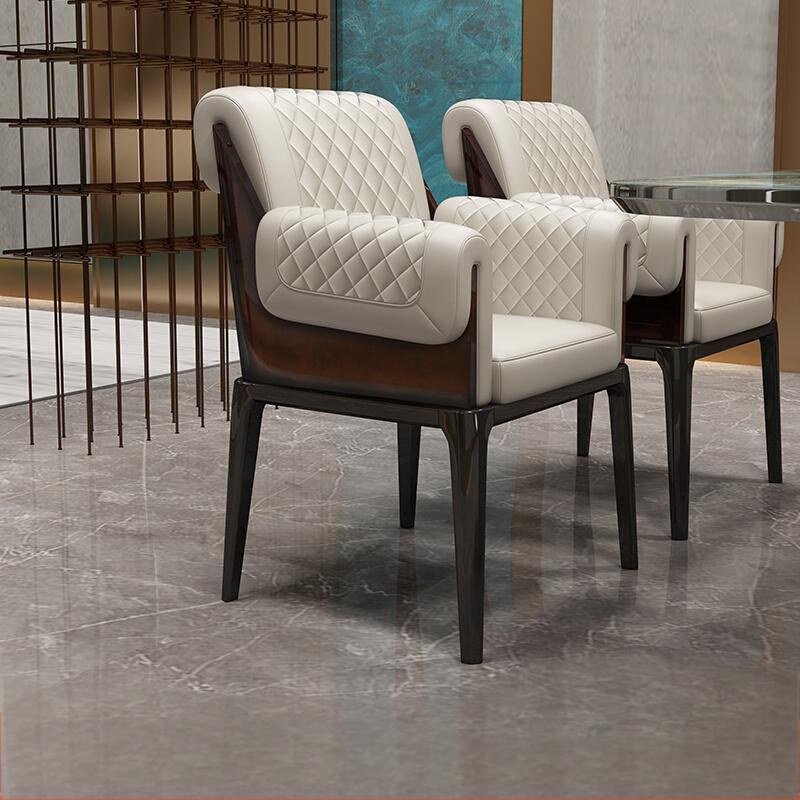Light Luxury Leather Dining Chair with Armrests Modern Design Solid Wood for Home Living Rooms Restaurants Hotels
