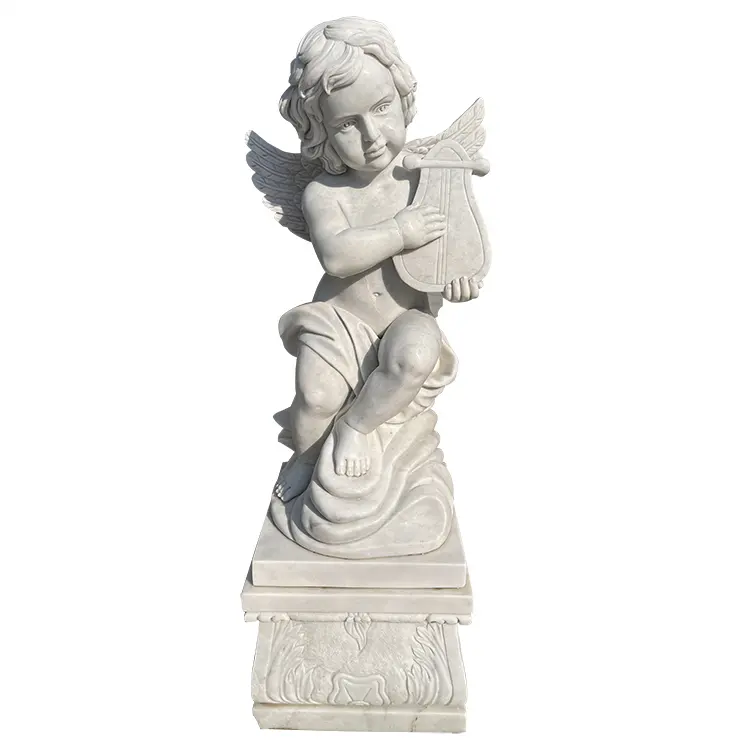 Garden decoration white marble hand carved angel baby statue for sale