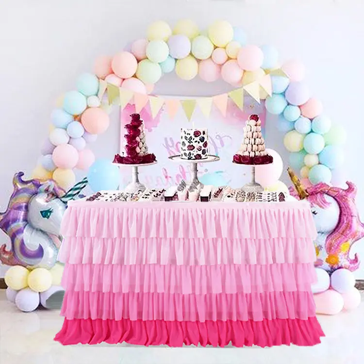 Rectangle Round Table Decoration Polyester Fancy Tulle Table Cloth Curly Willow Table Skirt For Wedding Party