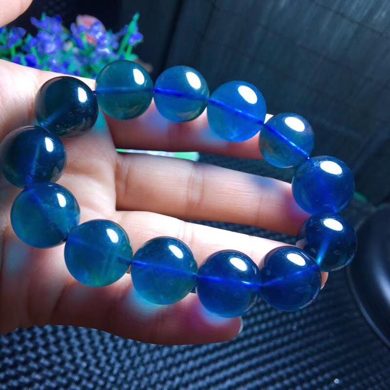 Beautiful Blue fluorite single circle crystal bracelet about 16-17mm