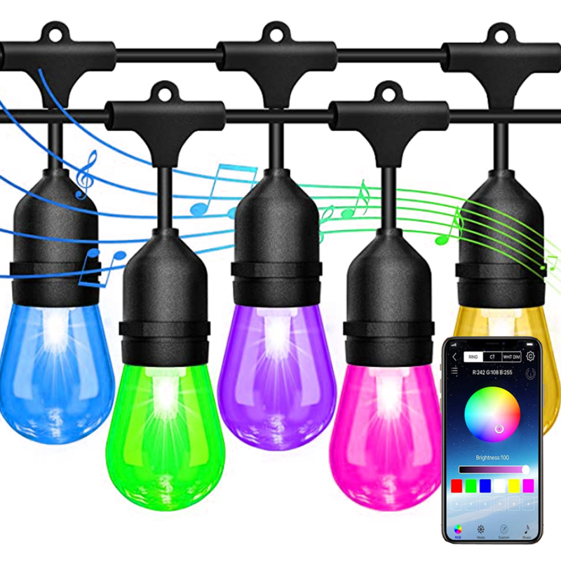 Color LED Outdoor Patio Lights String RGB Edison Bulbs Dimmable Commercial Patio Cafe Backyard Garden Lights Blue tooth