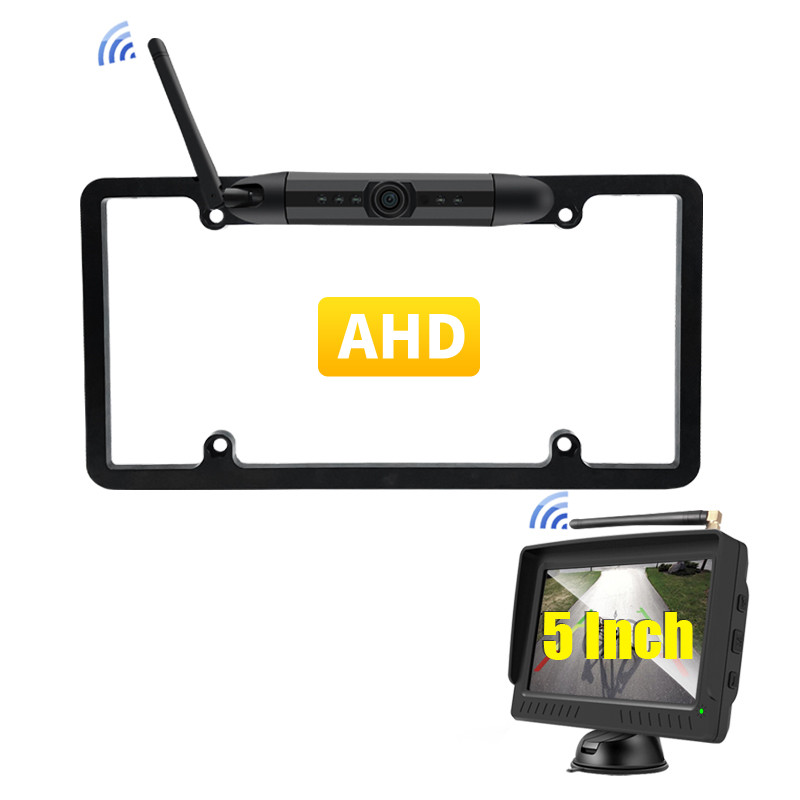Waterproof Night vision rear view parking license plate camera backup car back camera wireless with lcd monitor for car pickup