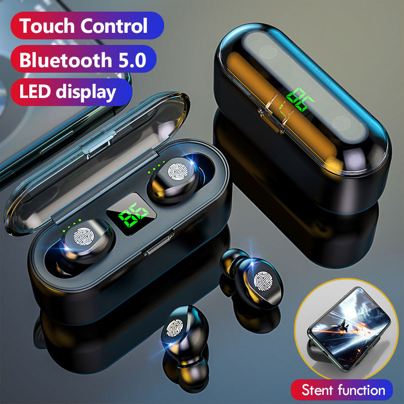 Мини стерео беспроводной tws led дисплей powerbank сенсорное управление наушники вкладыши чехол