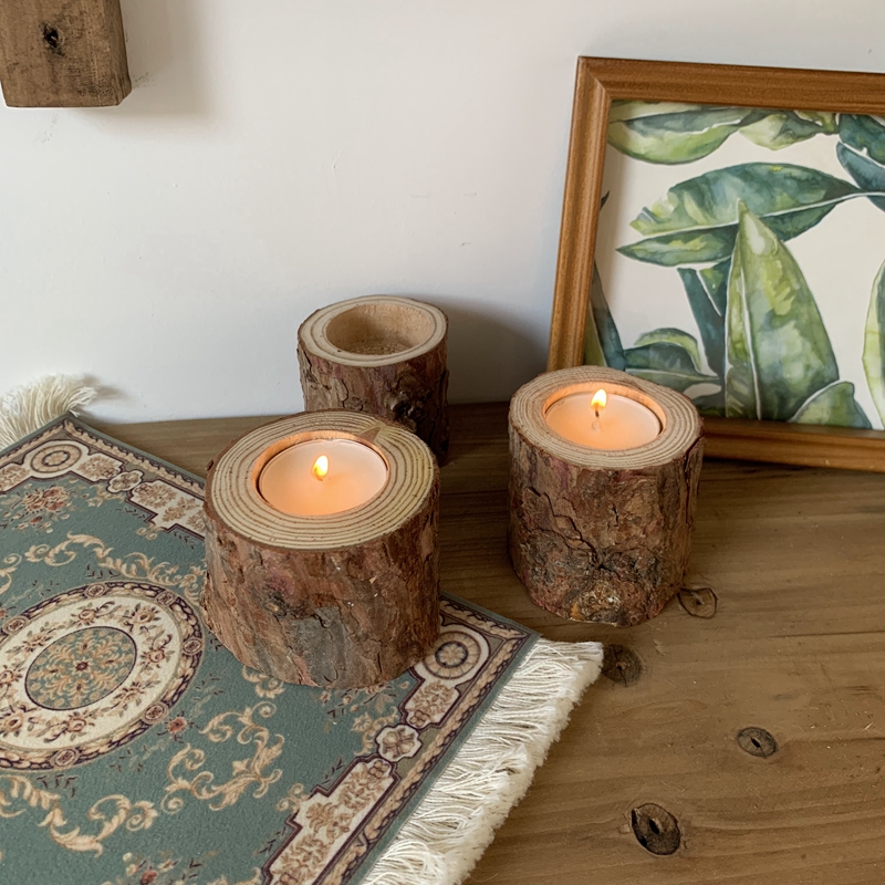 Ins Style Original Wooden Tree Stump Candlestick Retro Nostalgic Tree Stump Wood Candle Holder Photo Props