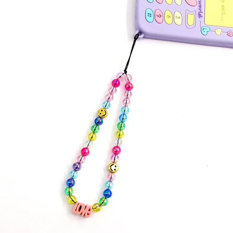 2021 New Custom Handmade Plastic Love Letter Colorful Ball Chain Mobile Wrist Phone Case Straps