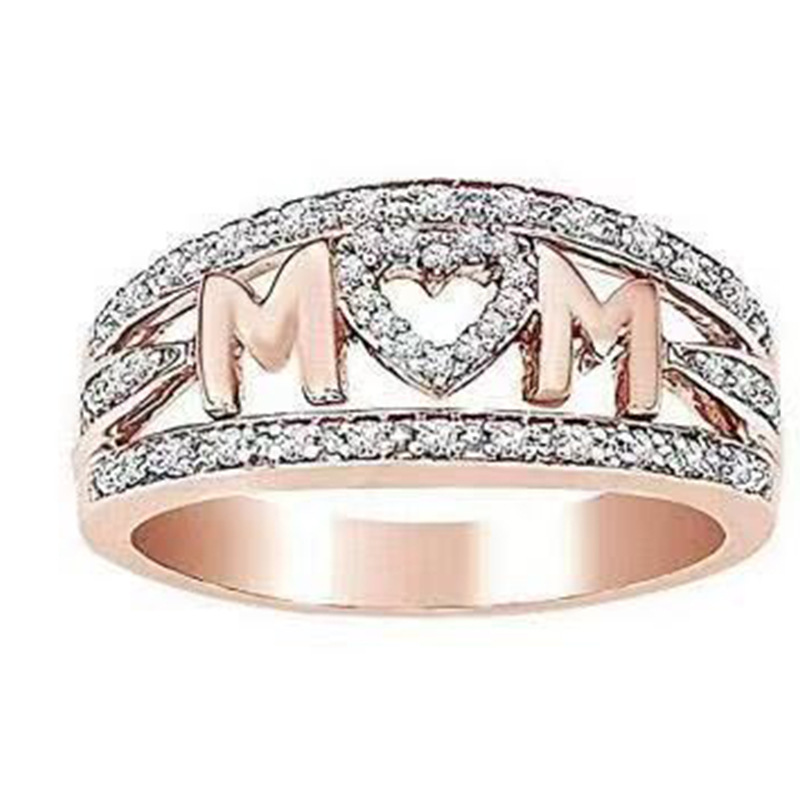 MuXi Alloy plating diamond MOM letter ring European and American popular female jewelry