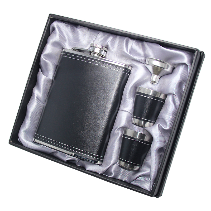 8oz Portable Stainless Steel Leather Wrap Russia Travel Whiskey Alcohol Liquor Bottle Flagon Male Small Mini Hip Flask Gift Set
