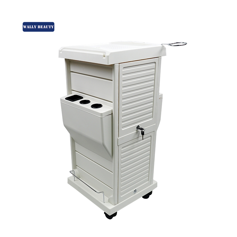 Wallybeauty multi-functional hair beauty salon equipment lockable white salon trolley