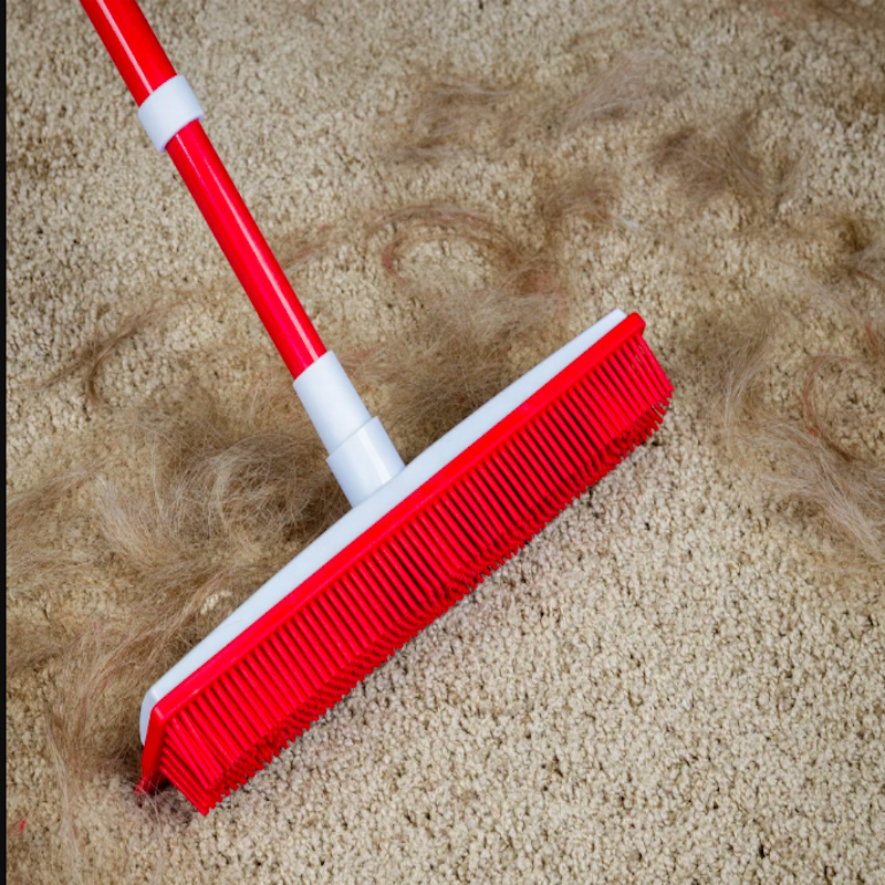 Silicone Rubber Broom with Squeegee Pet Hair Removal Carpet Rake Floor Brush Home Cleaning Supplies with Strong Odor Control