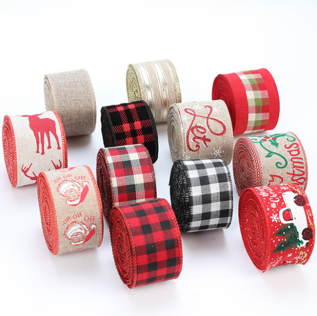 Holiday Clear Ball Ornaments printed wired Organza wrap Chirstmas Decoritive Ribbons