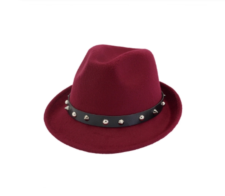Women Rivet Belt Fedora Hats Australian Wool Felt Hot Sale Modern Winter Royal Blue 6-fedora Hat 6505009100 Plain Dyed Character