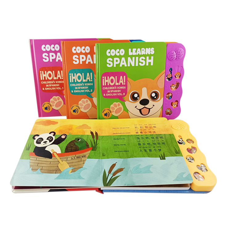 Chinese and English music sound board books children baby touch binding cardboard books printing