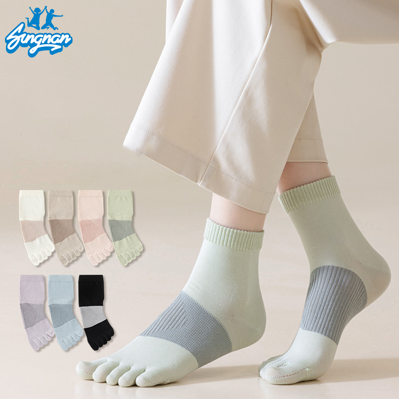 Women Individual Finger Socks Cotton Antibacterial Anti-Odor Toe Separator Socks Anti-Pilling Breathable Socks with Finger