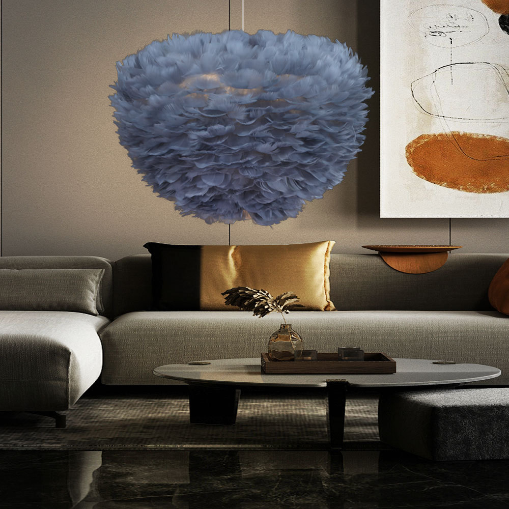 Zunguang Living Room Bedroom Hanging Lighting Indoor Decoration Grey Goose Feather Led Chandelier