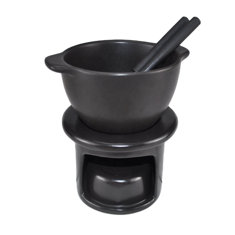 Fondue Sets for Cheese Candle Fondue Set Hot Sale Handmade Black Ceramic Sustainable Support Kitchen Tools Gadgets A/B