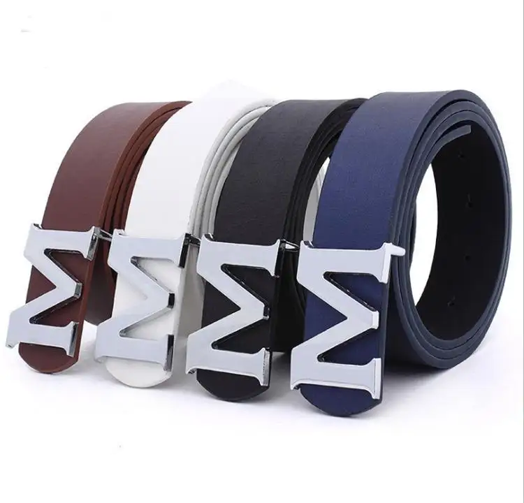 women custom genuine leather belt men cowhide leather PU belt designer unisex M letters buckle belt
