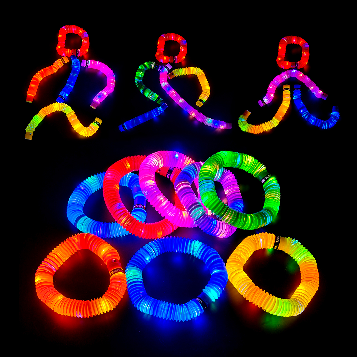 Colorful LED Pop Tubes для Stress Relief, Rainbow Fidget Stress Relief, Magic Light Up Tubes, hot Selling, Wholesale