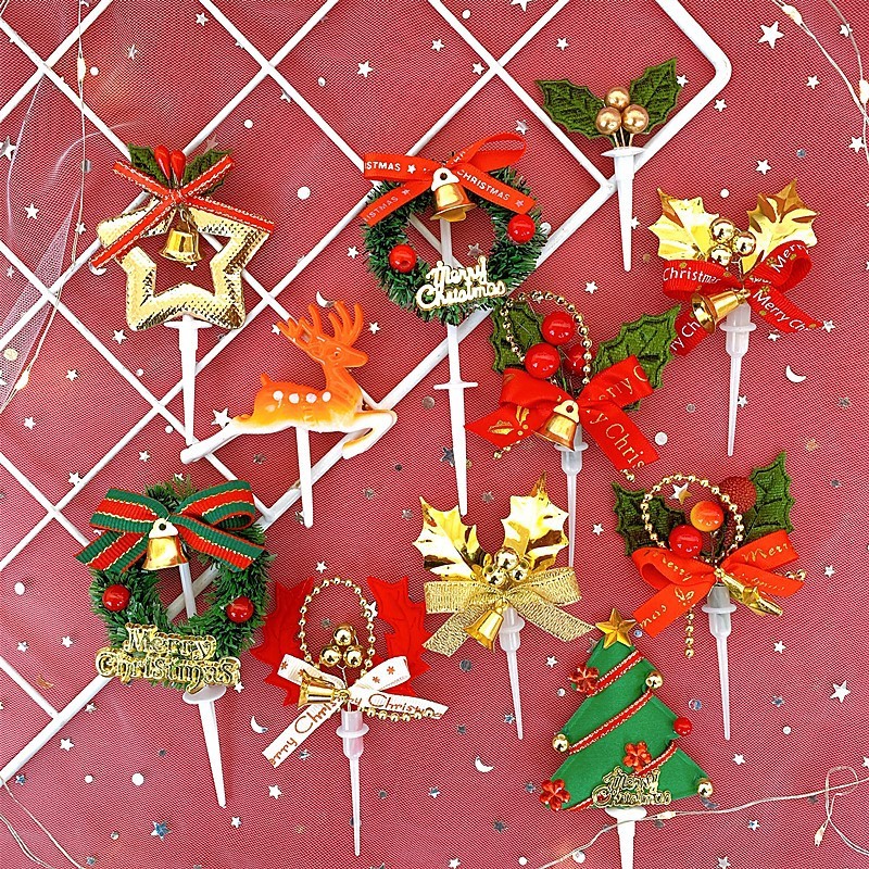 Christmas Cake Decorations Cake Toppers Santa Deer Star Tree Bell Garland Festive topper for Christmas Party Supplies