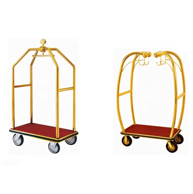 Luxurious Hotel Concierge Stainless Steel Carpeted Luggage Cart