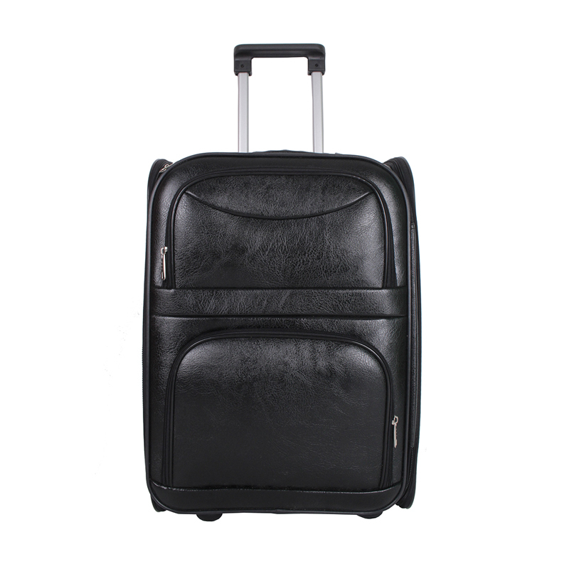 Factory custom men pu business carry leather travel luggage trolley bag waterproof soft suitcase