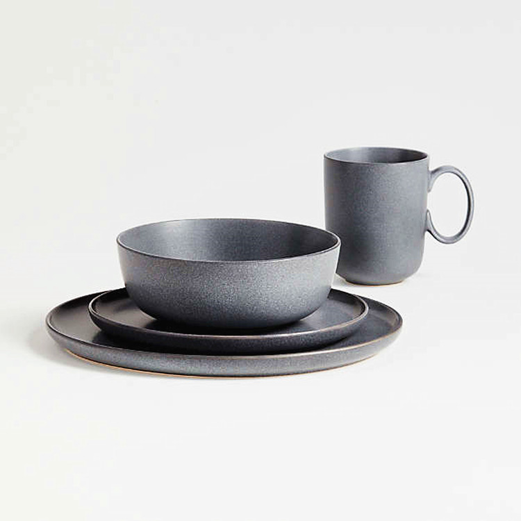Wholesale household restaurant tableware grey ceramic dinner set Nordic matte round plates dinnerware sets