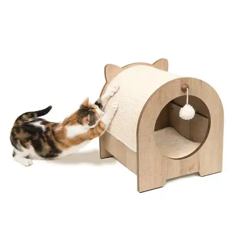 Wood Bed Cat Scratcher Funny Cat Playing House Toys